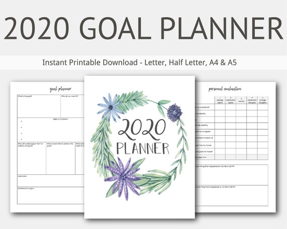 2020 Goal Planner Journal Goal Setting New Year Resolution Depression Self Improvement Twenty Twenty Goal Worksheet Habit Tracker