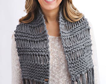 KNITTING PATTERN Drop Stitch Scarf with Fringe | Winter Accessory, PDF Instant Download