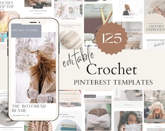 Crochet Pinterest Pin Templates Bundle Anpassbare Canva Social Media Marketing für Häkeler häkeln Small Business Engagement Modern Pins