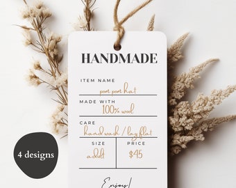 PRINTABLE Price Tags for Handmade Items, Hang Tag Clothing Label, Price Size Care Card, Product Packaging, Market Craft Show Prep, PDF