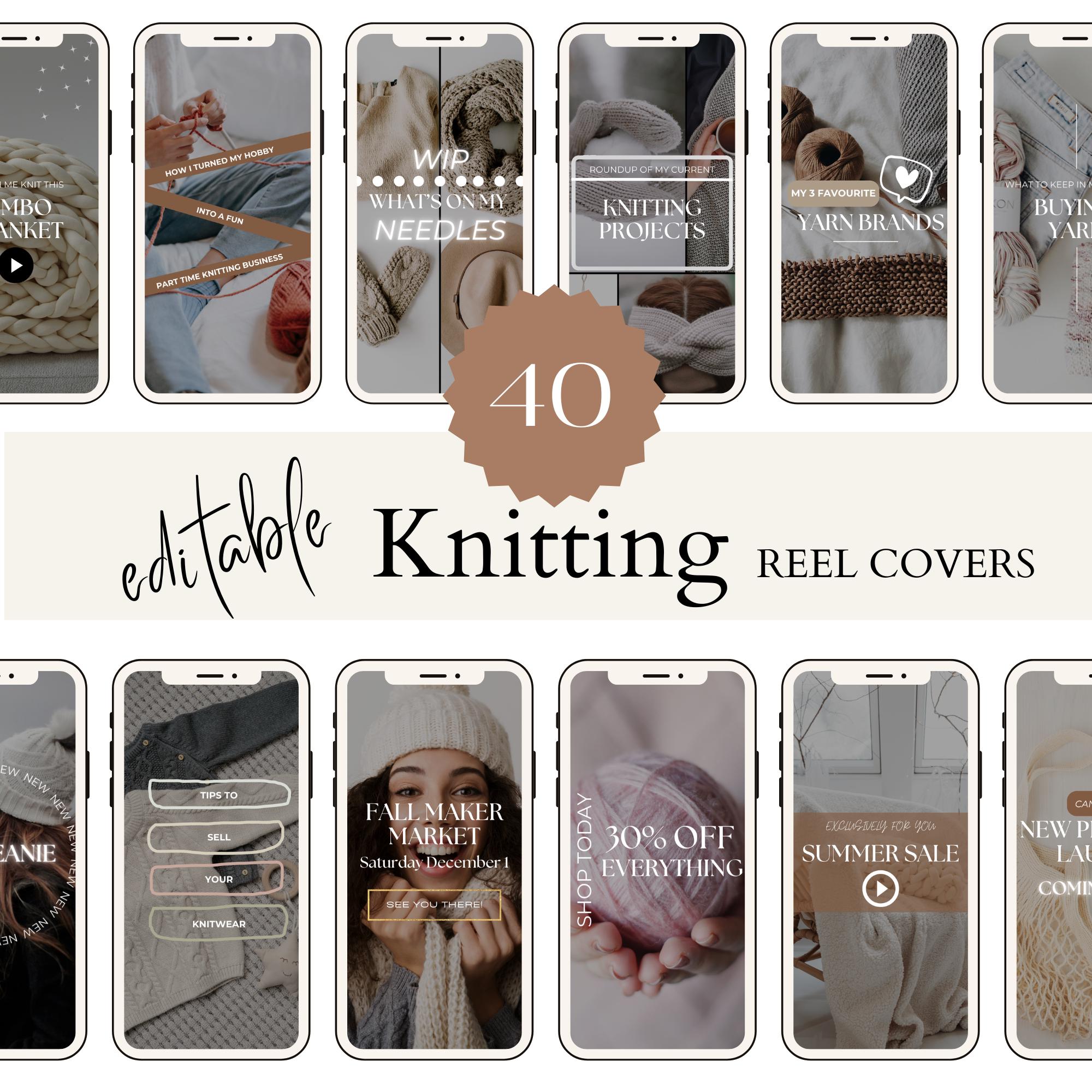 Stricken Reel Covers für Instagram Social-Media-Vorlagen für Strickerinnen Stricken Influencer Engagement Reel Covers Bearbeitbar in Canva