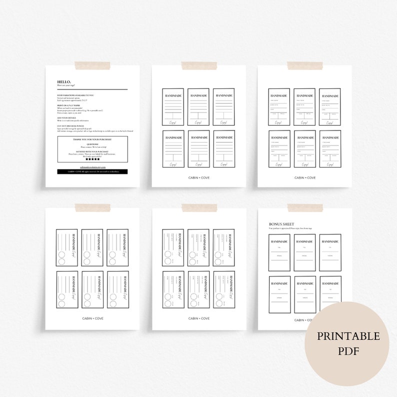 PRINTABLE Price Tags for Handmade Items, Hang Tag Clothing Label, Price Size Care Card, Product ...