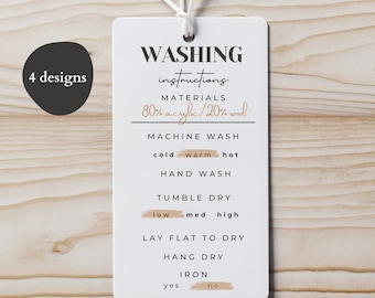 PRINTABLE Care Tags Label, Washing Instructions, Care Card, Clothing Label, Personalized Gifts, Market Prep, Small Business Laundry Tag, PDF