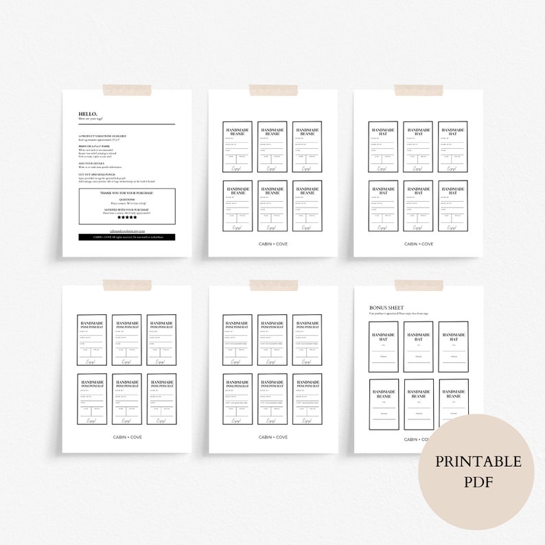 PRINTABLE Price Tags for Handmade Hats Beanies, Product Tag for Knit or Crochet Hats, Hag Tag ...