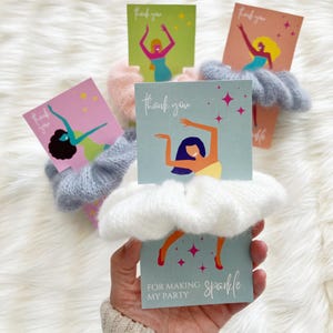 Verjaardagsfeestje gunst dansend meisje afdrukbare scrunchie kaarthouder uitgesneden danser verjaardagsfeestje tutu bedankt scrunchie cadeaulabels downloaden