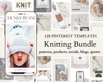 EDITABLE Knitting Bundle Pinterest Templates, Canva Social Media Templates for Knitters, Neutral Aesthetic, Small Business Templates