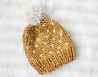 KNITTING PATTERN Hat, Sweetheart Beanie, Chunky Knit Hat, Little Hearts, Winter Accessory, PDF Instant Download