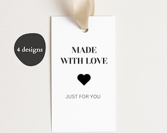 PRINTABLE Gift Tags for Handmade Items, Made With Love Labels, Hang Tags, 4 Minimal Modern Designs, Bonus Tags, Digital PDF