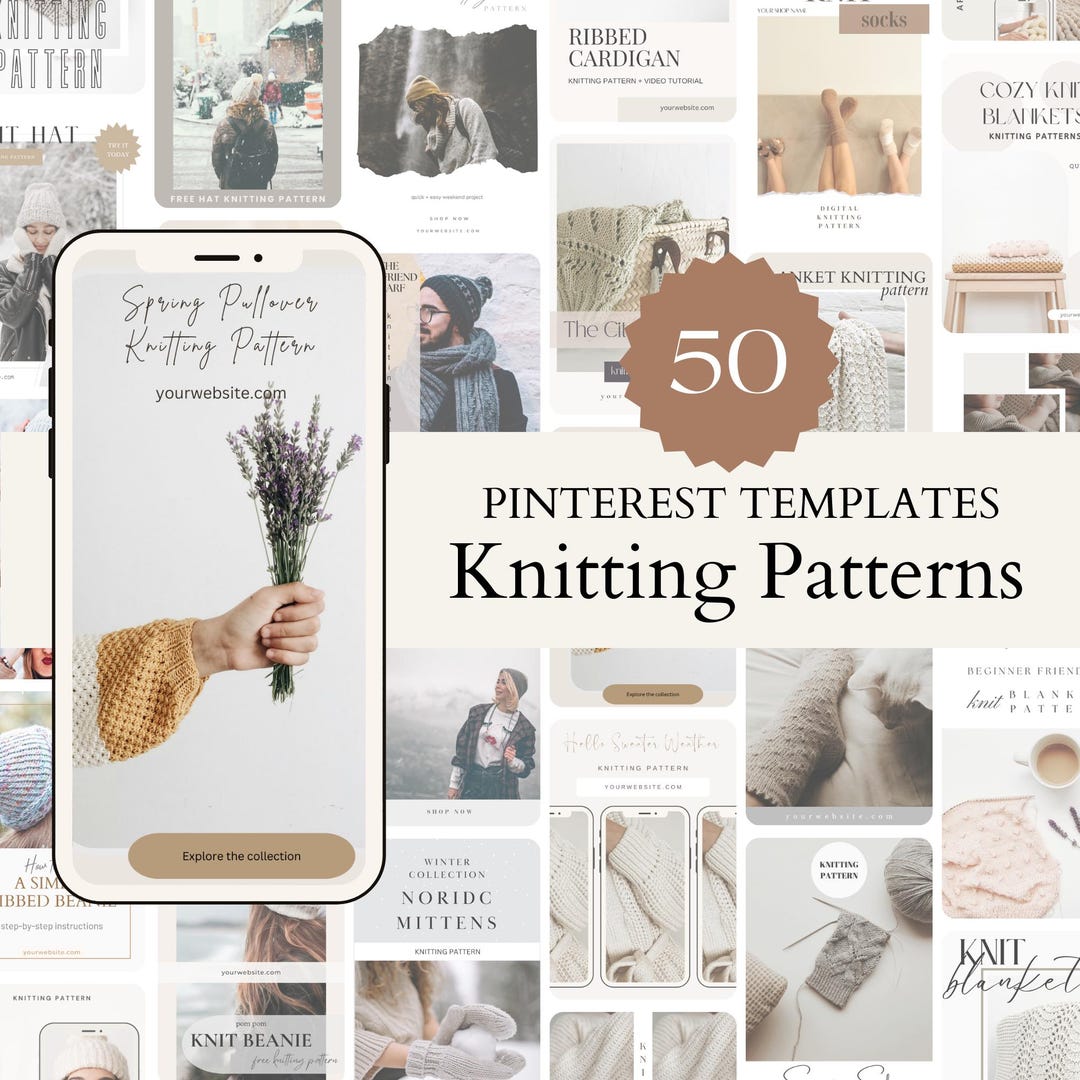 EDITABLE Knitting Pattern Promotional Templates for Pinterest, Canva ...