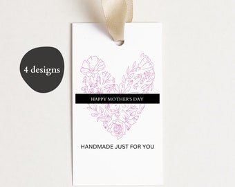 PRINTABLE Mother's Day Gift Tags for Handmade Gifts, Gift Labels, Hang Tags, 4 Minimal Modern Designs, Bonus Tags, Digital Download