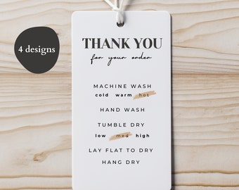 PRINTABLE Thank You Care Tags, Small Business Packaging Thank You Card, Care Label, Hang Tag, Product Label, Instant PDF Download