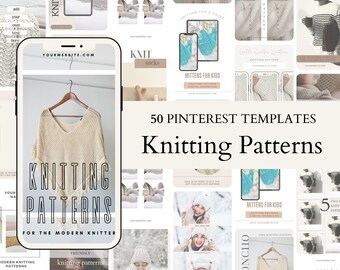 EDITABLE Knitting Pattern Pinterest Templates, Canva Social Media Templates for Knitting Designers, Aesthetic Templates for Small Business