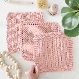 Easy Dish Cloths Knitting Pattern 3 in 1 Knit Patterns DIY Wash Cloth Patterns Kitchen Decor Handmade Hostess Gift