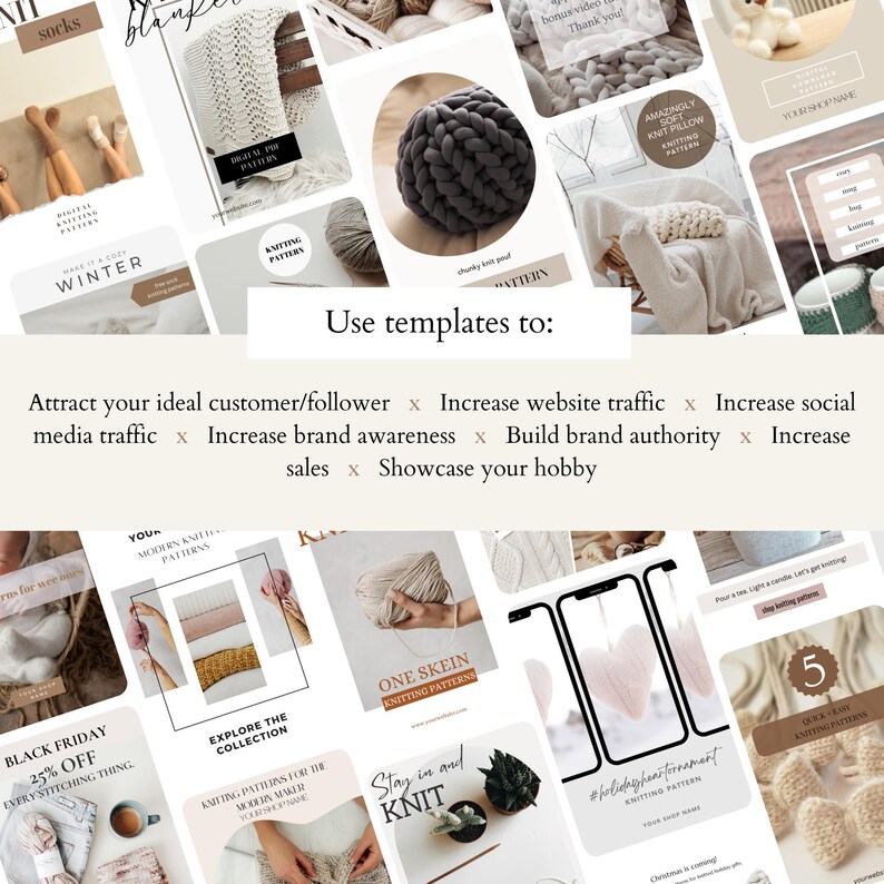 50 Knitting Pattern Pinterest Templates: Canva Editable (digital ...