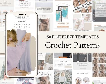 EDITABLE Crochet Patterns Pinterest Templates, Canva Social Media Templates for Crocheters, Neutral Aesthetic, Small Business Templates