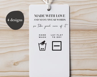 PRINTABLE Funny Care Tags for Handmade Items, Hang Tags, Gift Tags, Product Labels, Care Card, Handmade Gifts, Market Prep, PDF Download