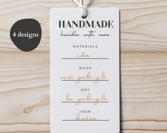 PRINTABLE PDF Care Tags, Handmade Product Label, Washing Instructions, Care Card, Clothing Label, Laundry Tag, Handmade Gifts, Market Prep