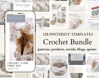 EDITABLE Crochet Bundle Pinterest Templates, Canva Social Media Templates for Crocheters, Neutral Aesthetic, Small Business Templates