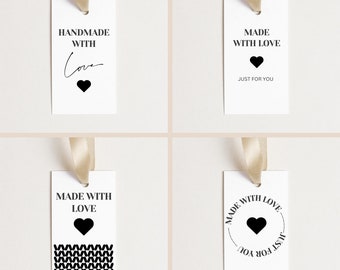 PRINTABLE Gift Tags for Handmade Items, Made With Love Labels, Hang Tags, 4 Minimal Modern Designs, Bonus Tags, Digital PDF