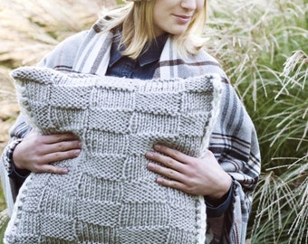KNITTING PATTERN Checkerboard Pillow Case // Home Knits, Cozy, PDF Instant Download, Hygge Home