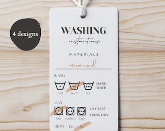 PRINTABLE Care Tags Label, Washing Instructions Care Card, Clothing Label, Personalized Gifts, Market Prep, Small Business Laundry Tag, PDF