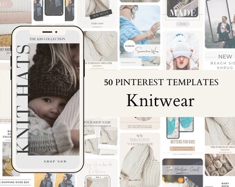 EDITABLE Knitwear Pinterest Templates, Canva Social Media Templates for Knitters, Neutral Aesthetic Small Business Templates