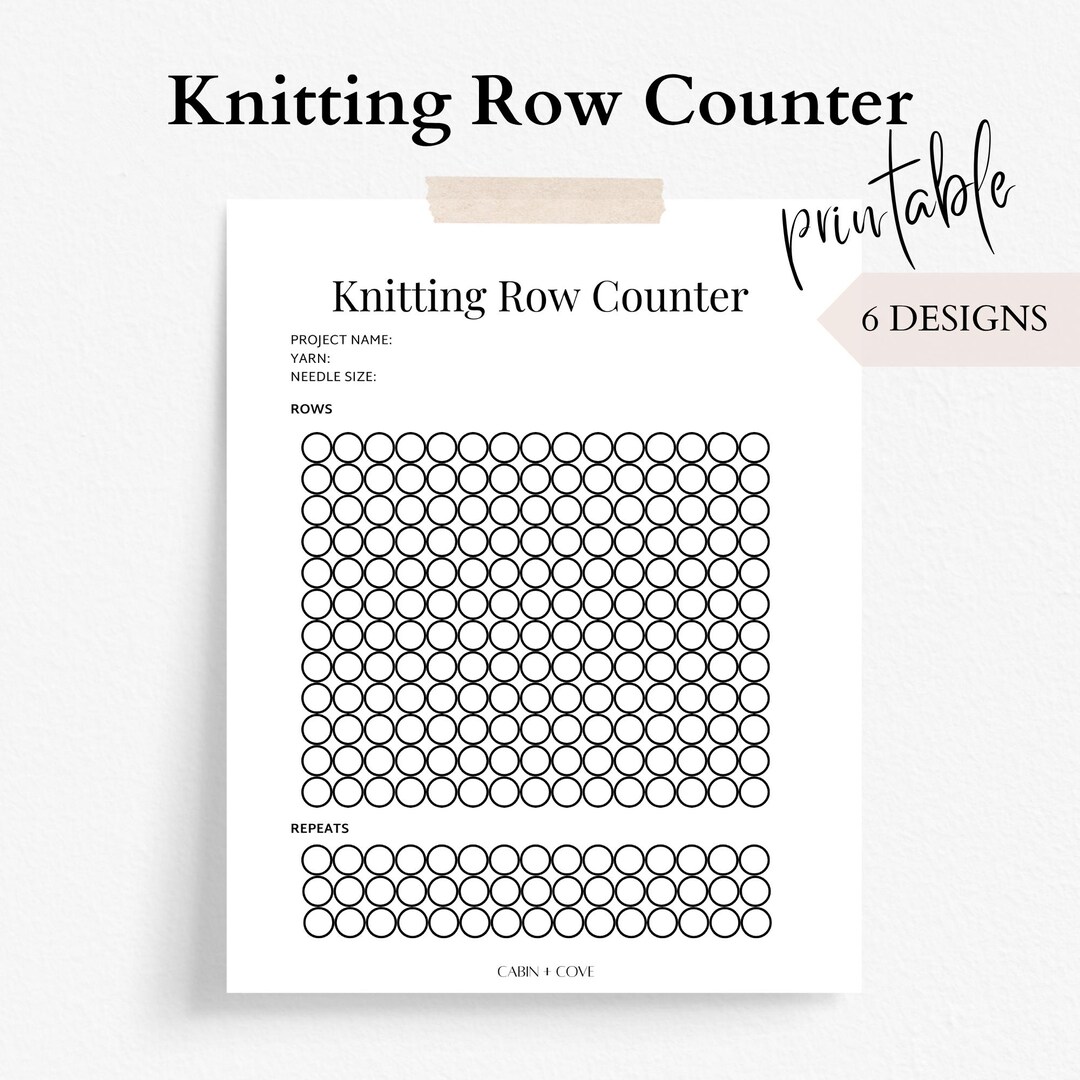 Knitting Row Counter Printable Templates 6 Different Designs Knitting ...