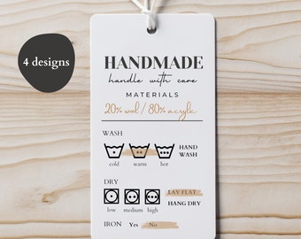 PRINTABLE PDF Care Tags, Handmade Product Label, Washing Instructions, Care Card, Clothing Label, Laundry Tag, Handmade Gifts, Market Prep