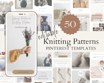 50 plantillas de patrones de tejido de Pinterest: editables en Canva (descarga digital)