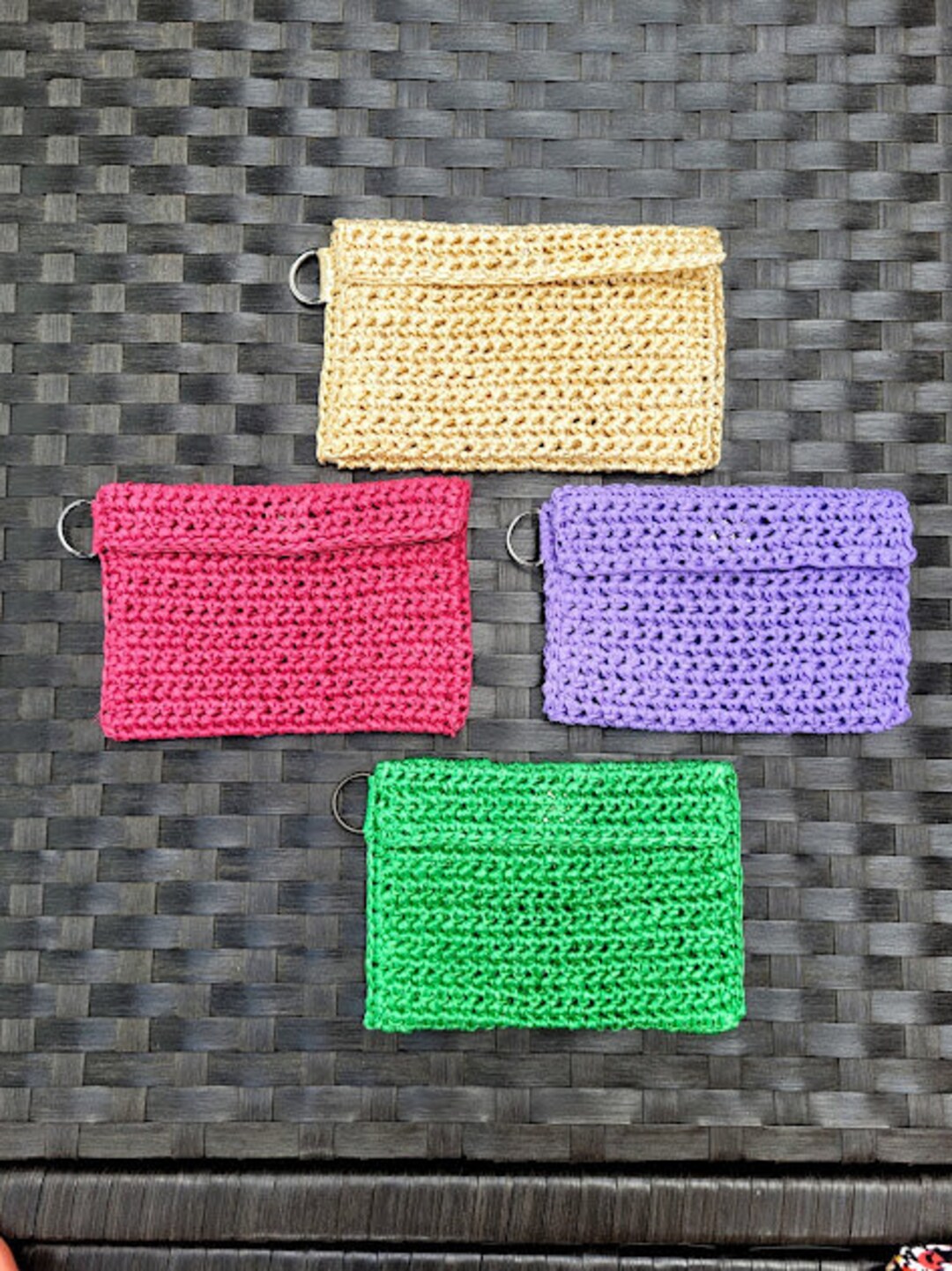 Crochet Raffia Pouch Made of Ecofriendly Yarn. Addition to a Bag. Coin