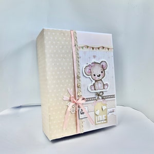 Álbum de fotos scrapbooking bebé niña 50 fotos color rosa y lino