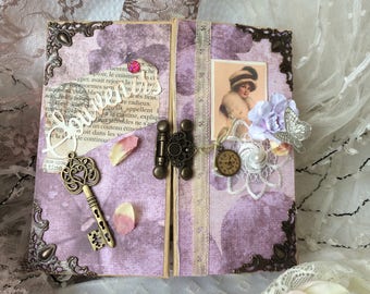 album Scrapbooking vintage ou junk journal 32 pages personnalisable prénom très beau cadeau de st Valentin