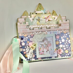 Álbum scrapbooking para fotos del castillo de la princesa de los niños 40 fotos en mal estado vintage rosa y verde