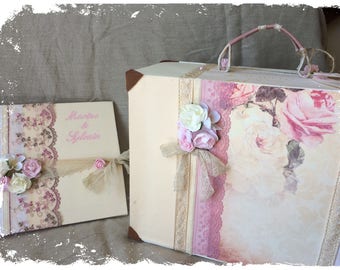 Livre d'or et urne valise pour mariage boheme chic