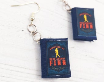 Book Earrings Huckleberry Finn by Mark Twain, Paper Jewelry, Book lovers, Book Themed Wedding
