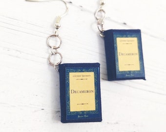 Book Earrings Decameron by Boccaccio, Paper Jewelry, Book lovers, Book Themed Wedding