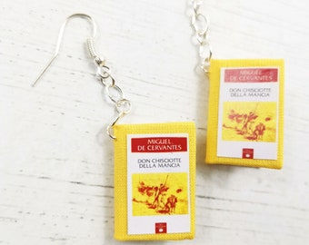 Book Earrings Don Quixote by Miguel de Cervantes, Paper Jewelry, Book lovers, Book Themed Wedding