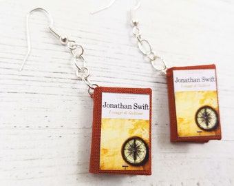 Book Earrings "The Travels of Gulliver" by Jonathan Swift, Paper Jewelry, Book lovers, Book Themed Wedding