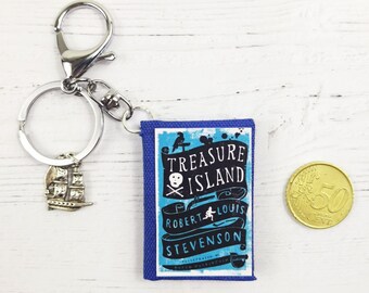 Book Keychain The Treasure Island by Robert Louis Stevenson, Book Lover Gift, Paper Jewelry, Book Party Favors