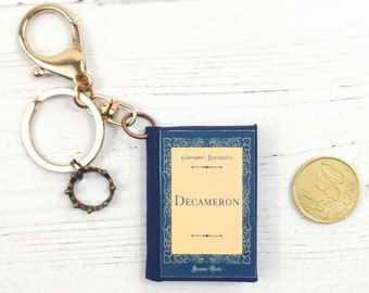 Book Keychain Decameron by Boccaccio, Book Lover Gift, Paper Jewelry, Book Party Favors