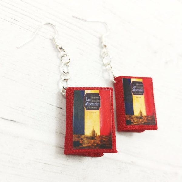 Book Earrings The Miserables by Victor Hugo, Paper Jewelry, Book lovers, Book Themed Wedding