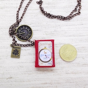 Collana Libro Giro del Mondo in 80 giorni di Jules Verne, Collana Lunga Ciondolo in Gioielli di Carta