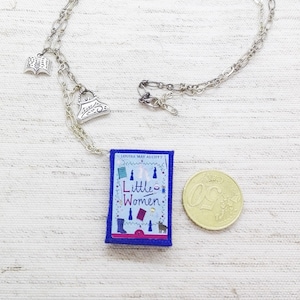 Collana Libro Piccole Donne di Louisa May Alcott, blu cover, Collana Lunga Ciondolo in Gioielli di Carta