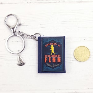 Book Keychain Huckleberry Finn by Mark Twain, Book Lover Gift, Paper Jewelry, Book Party Favors