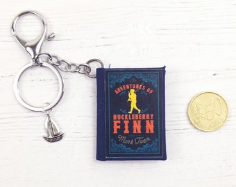 Book Keychain Huckleberry Finn by Mark Twain, Book Lover Gift, Paper Jewelry, Book Party Favors