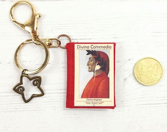 Book Keychain Divine Comedy by Dante, Book Lover Gift, Paper Jewelry, Book Party Favors