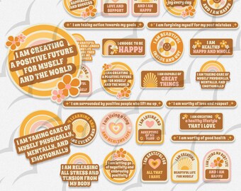 Boho Stickers, 27 Daily Affirmation Stickers, Pre-Cropped Goodnotes, PNG Digital Planner Stickers, Journal Stickers, Daily Motivation