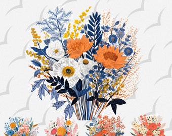 Wildblumen Blumenstrauß Clipart, 18 PNG digitaler Download, PNG-Bundle kommerzielle Nutzung, Wildblumen Wiese, Sublimation PNG, Frühlingsblumen Aufkleber