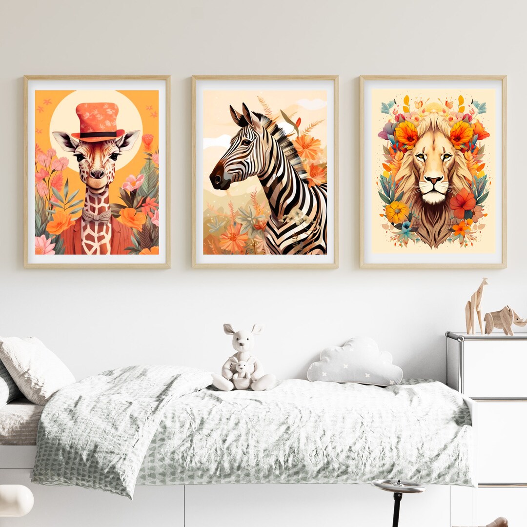 Safari Nursery Decor Set of 3 Prints, Boho Nursery Wall Prints, Zebra ...