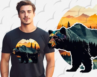 Mountain Bear Clipart png, T shirt Sublimation design, Trendy png Digital Download T shirt, Bear Silhouette Sublimation File, Wilderness PNG